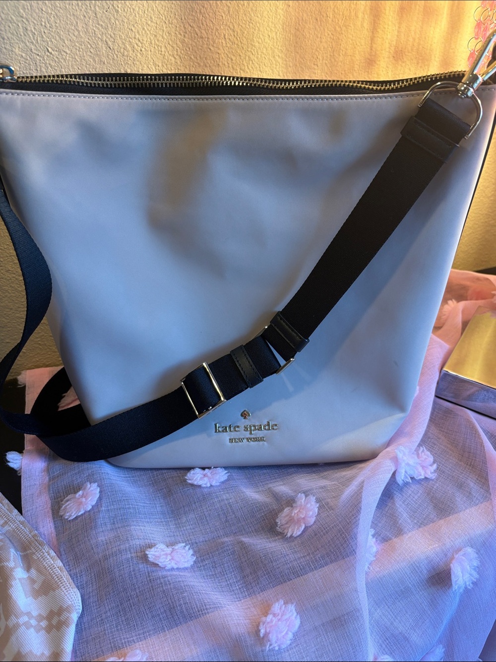 Kate Spade Chelsea Large Duffle Crossbody Bag - Warm Beige Nylon KG459